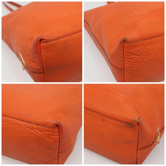 PRADA Tote Bag Leather Orange Gold Auth hk2515 - Picture 15 of 16